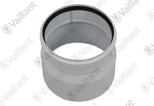 Vaillant Adapter mit einer breiten Öffnung, halbrunder Form und schwarzem Dichtungsring, geeignet für Rohre oder Verbindungen.